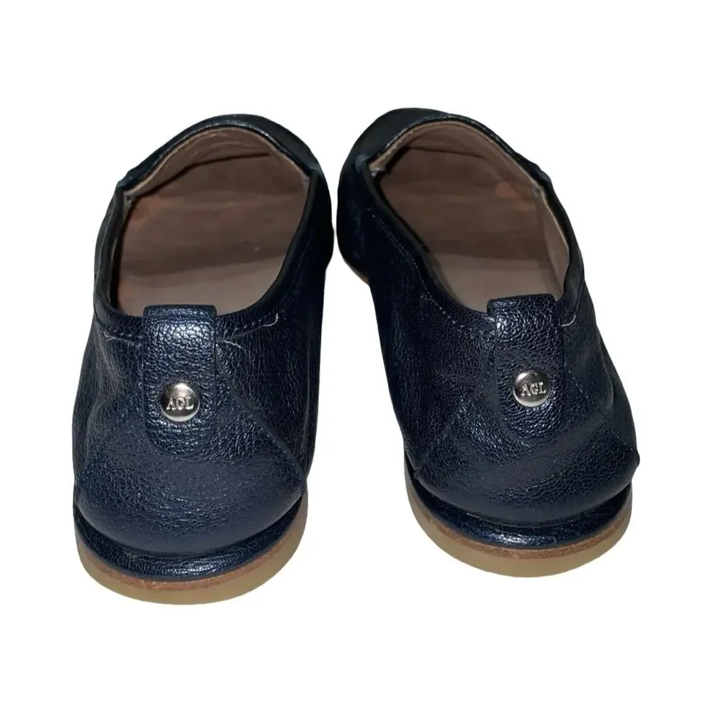 AGL Metallic Navy Blue Leather Loafers   Size: EU 38  US 8